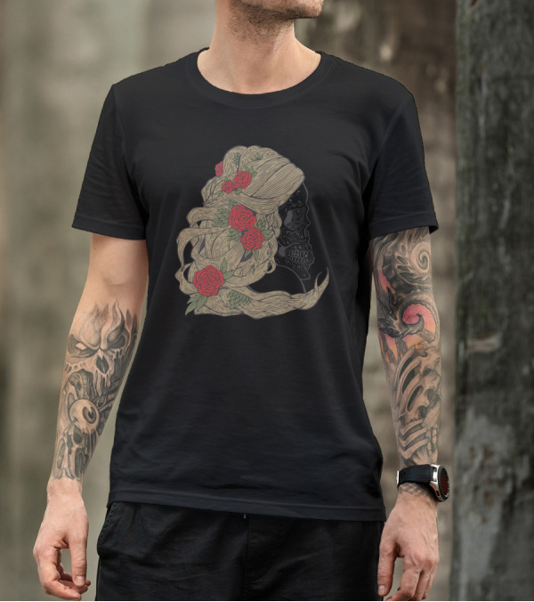 Lady Death Skull With Roses In Hair T-Shirt