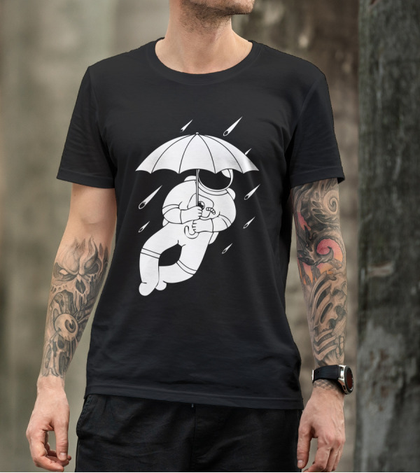 Meteor Rain Astronaut Umbrella Floating In Space T-Shirt