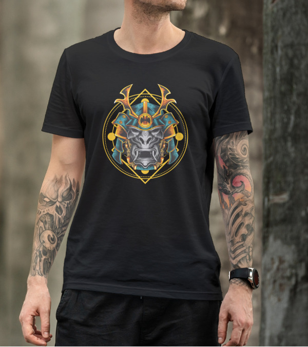 Mighty Samurai Warrior Mask Sacred Geometry T-Shirt
