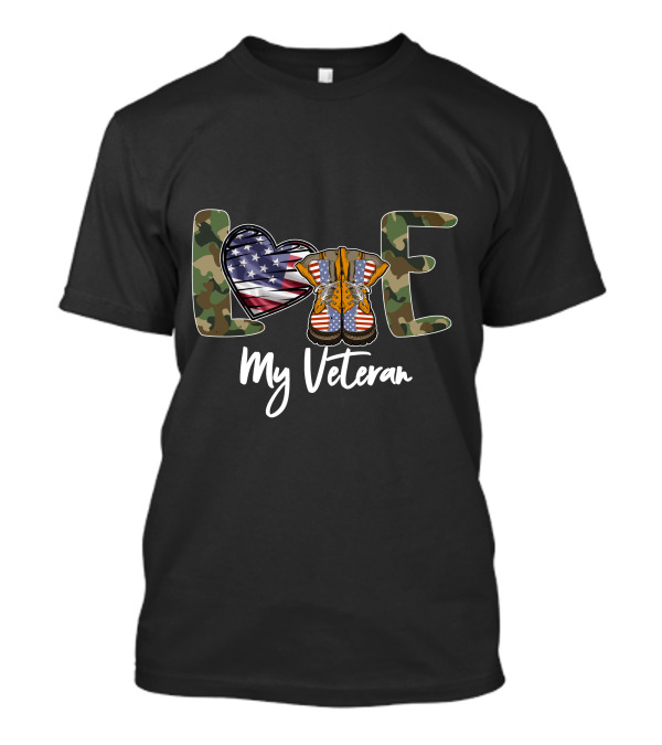 LOVE My Veteran Camo Heart Patriotic Boots T-Shirt
