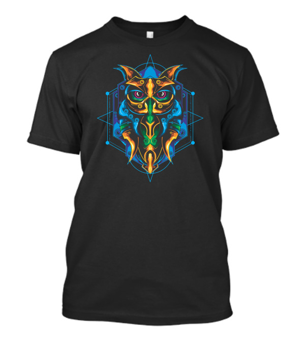 Mystical Owl Geometric Psychedelic Vivid Colors Art Deco T-Shirt