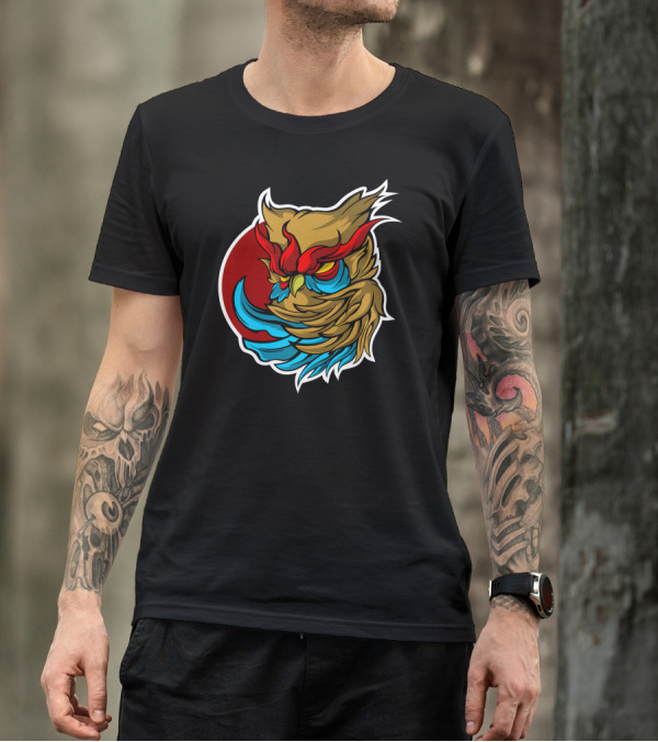 Owl Head On Colorful Stylized T-Shirt