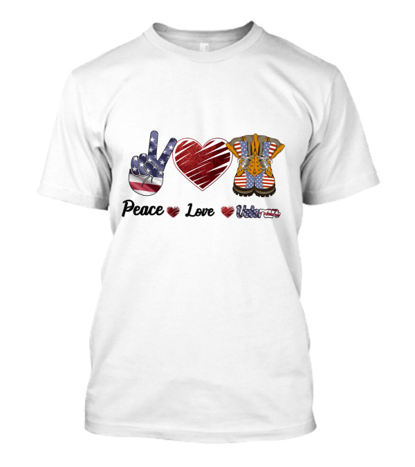 Peace Love Veteran American Flag Heart Boots T-Shirt