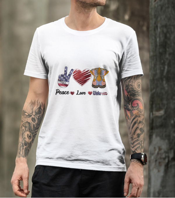 Peace Love Veteran American Flag Heart Boots T-Shirt