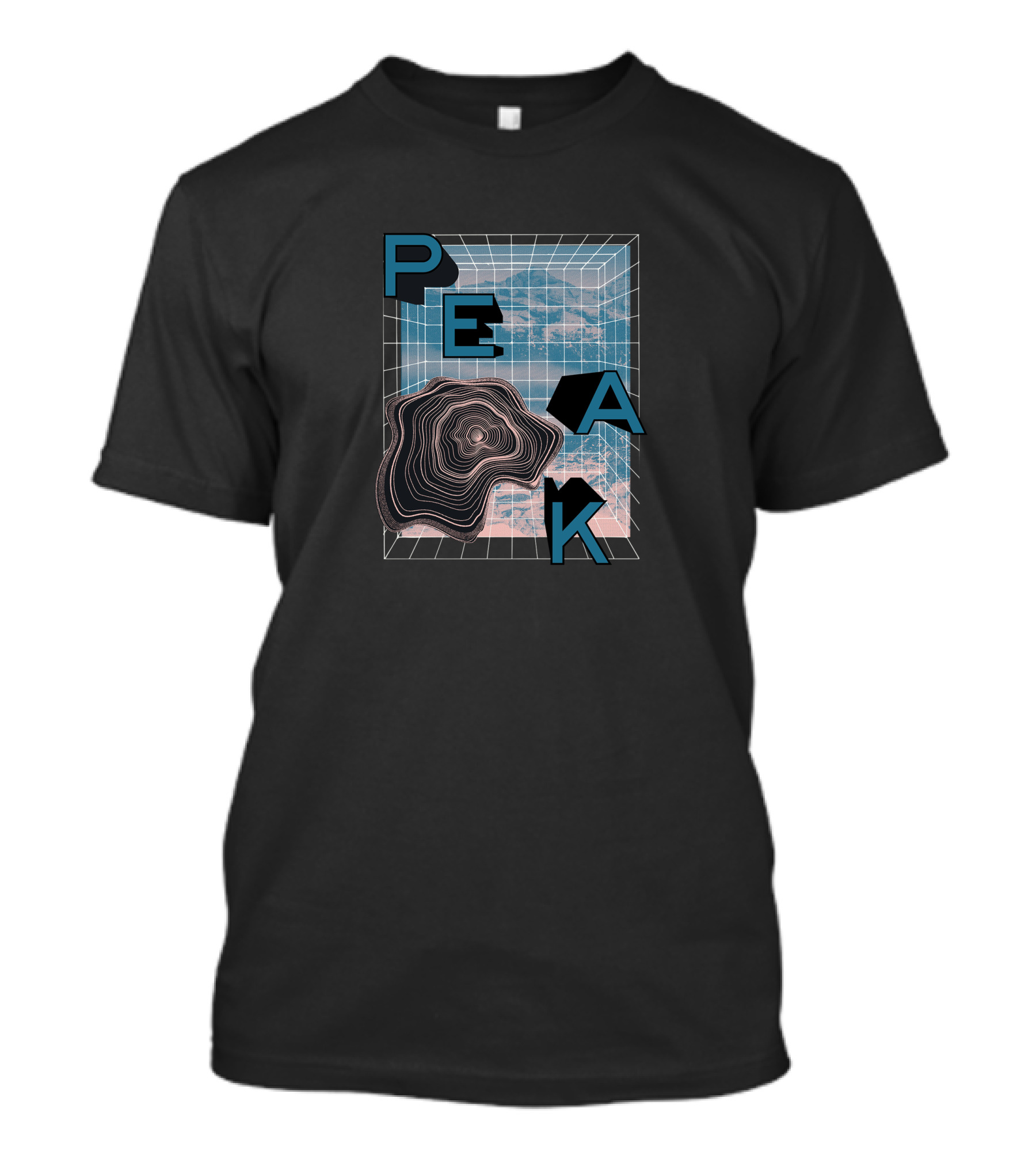 PEAK Retro Futuristic Grid With Topographic Layer Elements T-Shirt