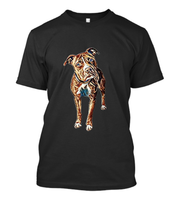 Pit Bull Dog Standing And Looking Alert In Colorful T-Shirt