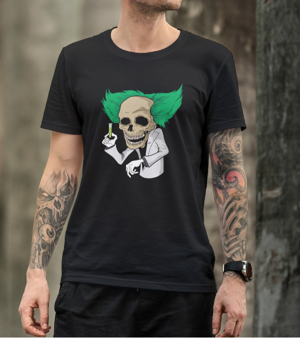 Professor Dead Green Hair Skull Scientist T-Shirt