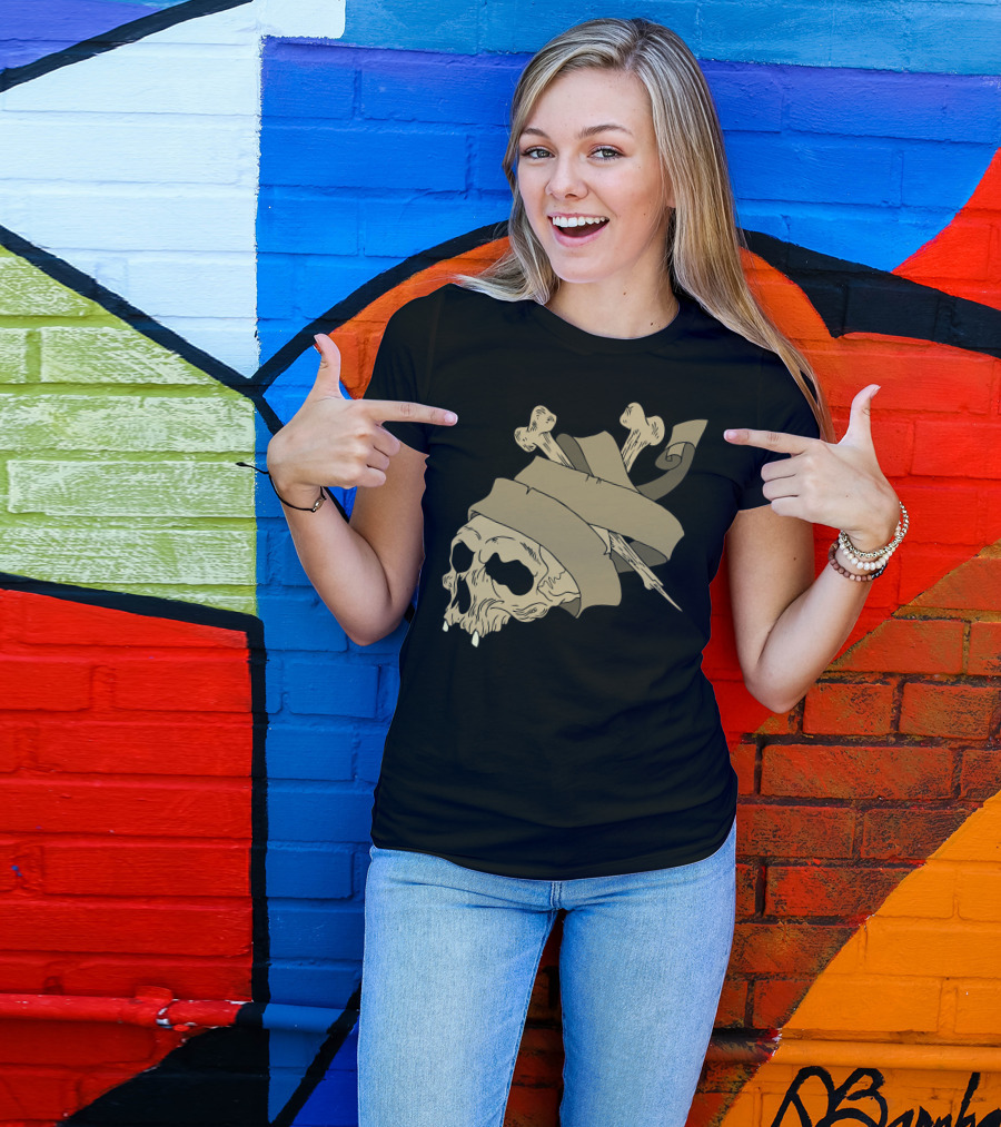 Rebel Skull Bones And Banner Wrapping T-Shirt