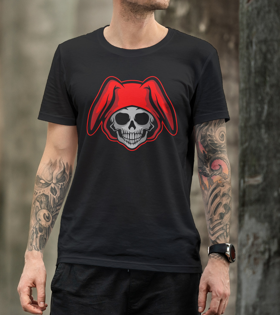 Red Hooded Bunny Eared Skull T-Shirt