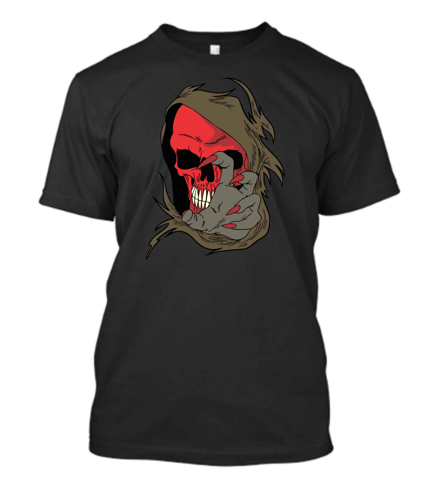 Red Face Skull Grim Reaper Cloaked Figure T-Shirt