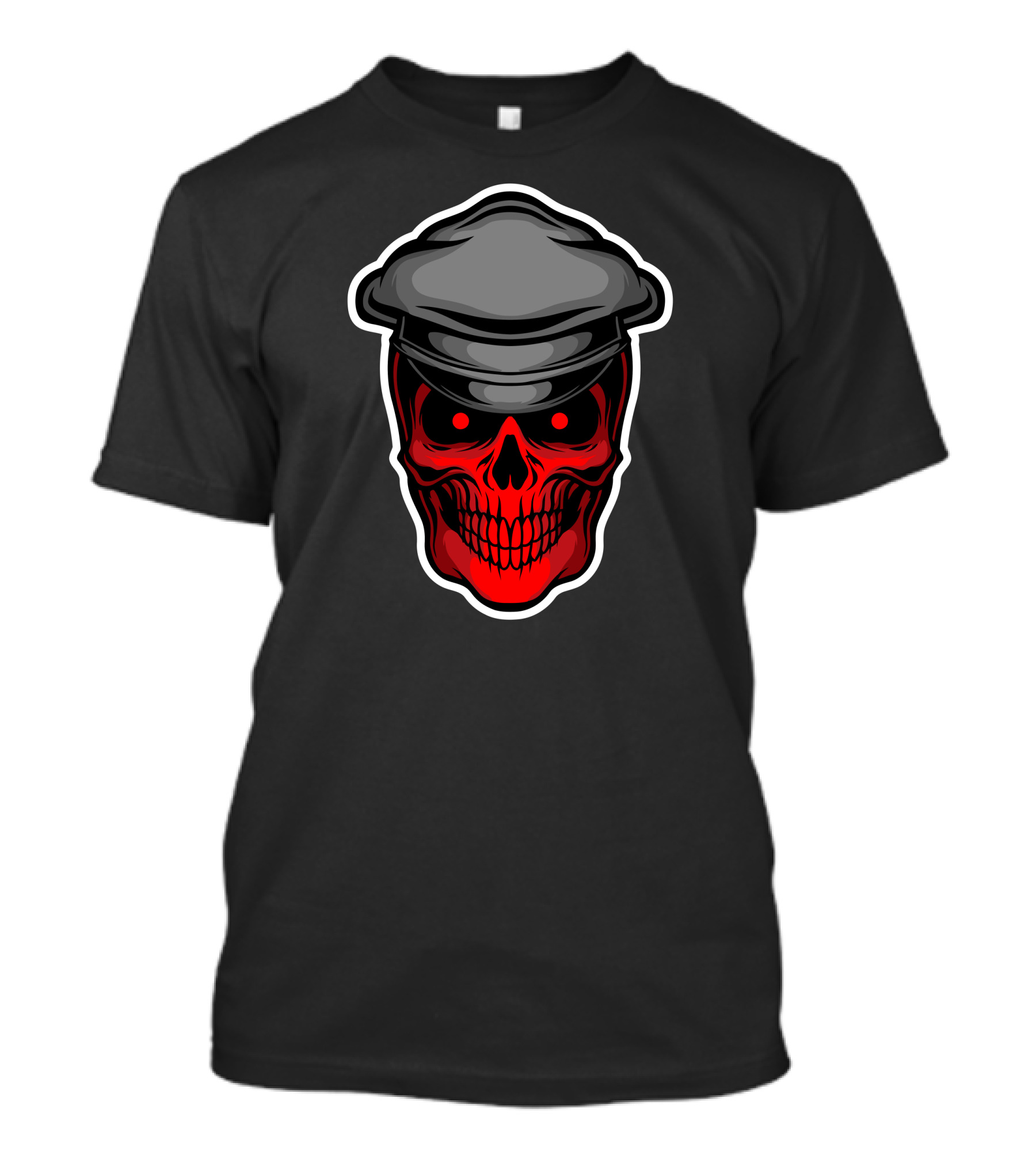 Red Skull Officer Graphic With Soviets Style Military Hat T-Shirt
