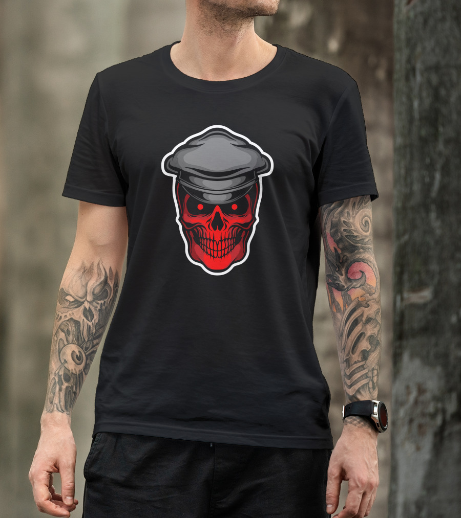 Red Skull Officer Graphic With Soviets Style Military Hat T-Shirt