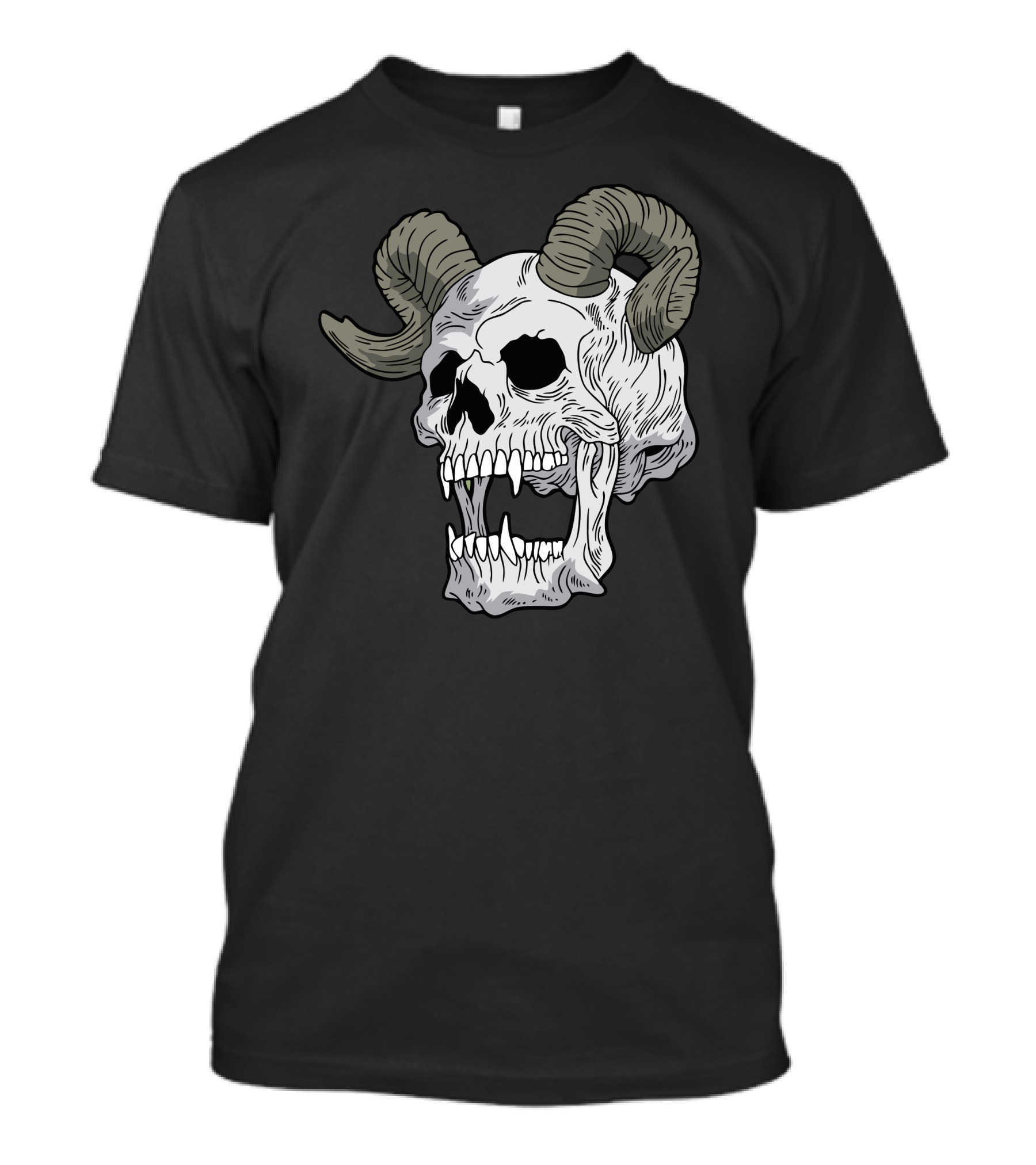 Satan Skull Ram Horns Demon Fangs T-Shirt