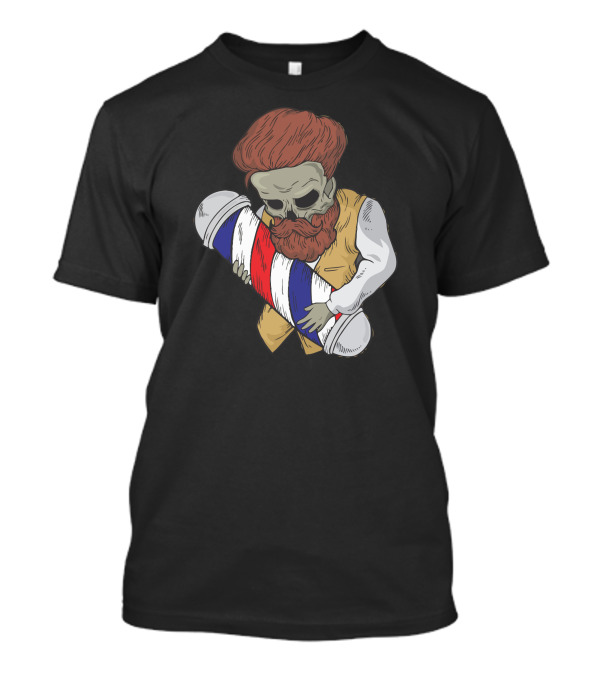 Skull Barber With Vintage Barber Pole T-Shirt