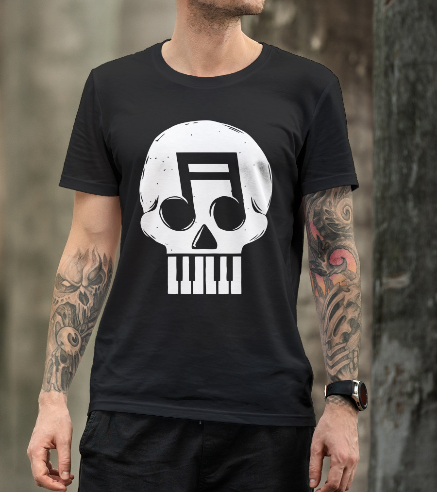 Skull Piano Note Funny Music T-Shirt