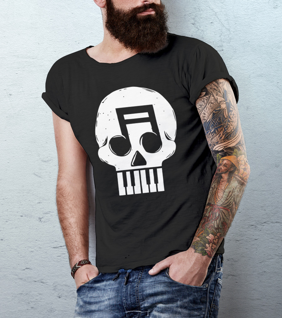 Skull Piano Note Funny Music T-Shirt
