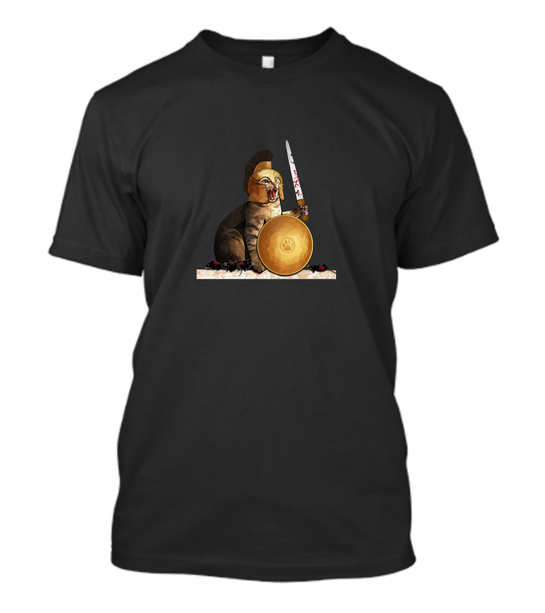 Spartan Cat With Helmet Shield And Sword Surrounded By Ants T-Shirt