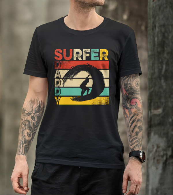 SURFER DADDY Vintage Silhouette Surfing Wave T-Shirt