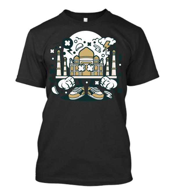 Taj Mahal Pop Art Icon With Lightning Clouds And Sneakers T-Shirt
