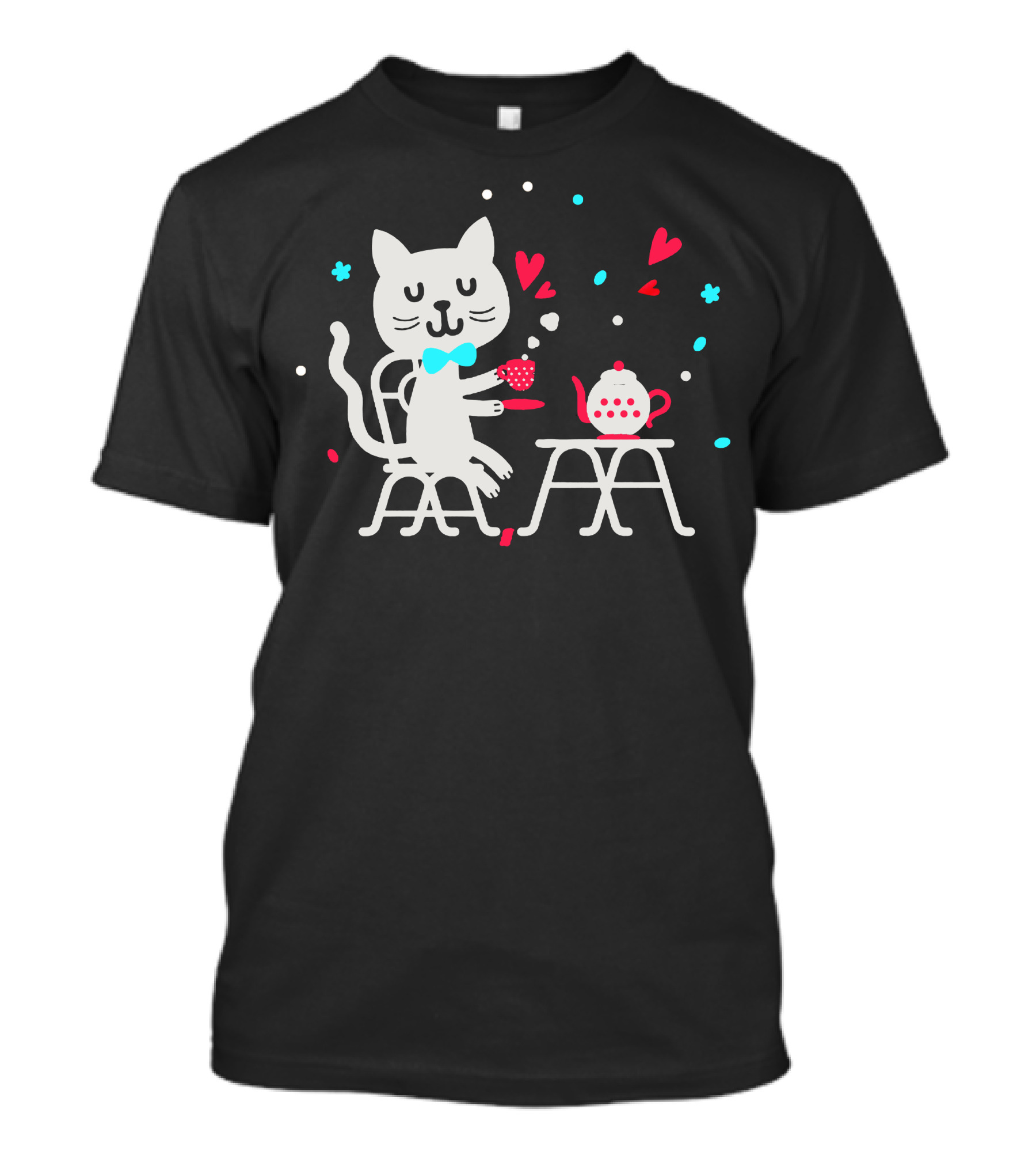 Tea Time Cat With Bow Tie And Hearts T-Shirt