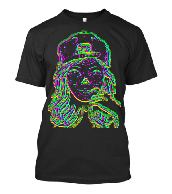 Tatoo Girl With Neon Hat And Geometric Face T-Shirt