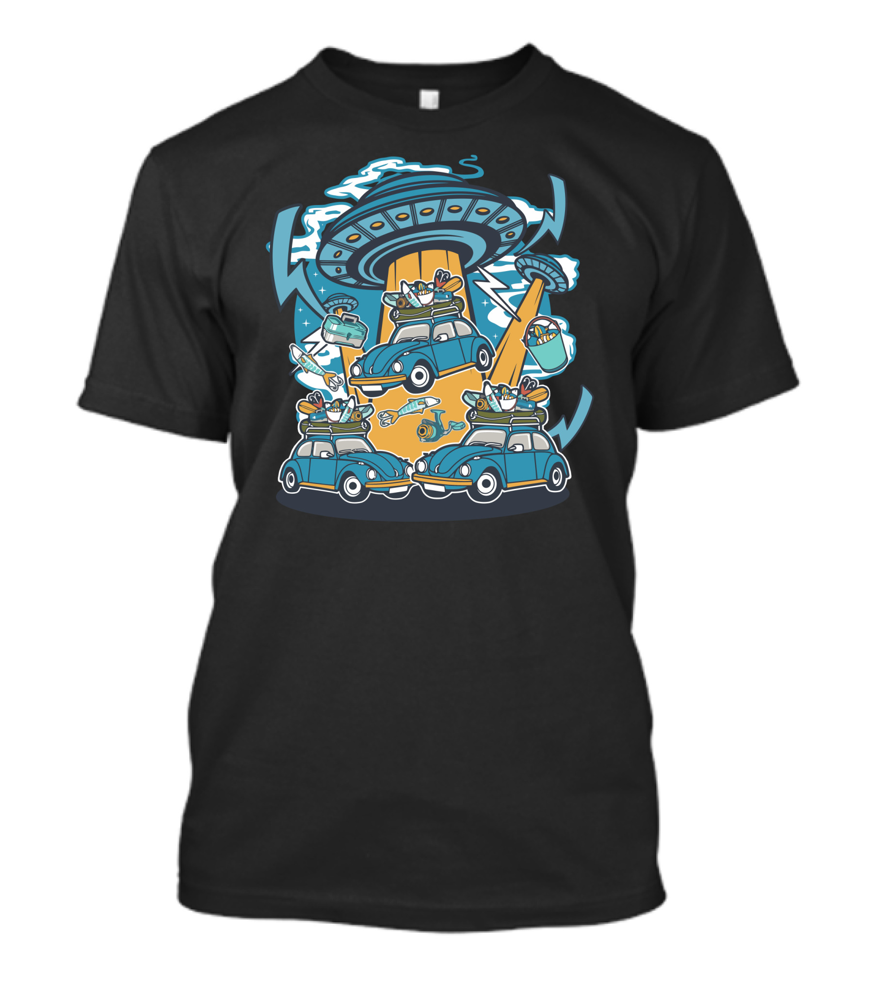 Ufo Abduction Of Cars With Fishing Gear And Lightning T-Shirt