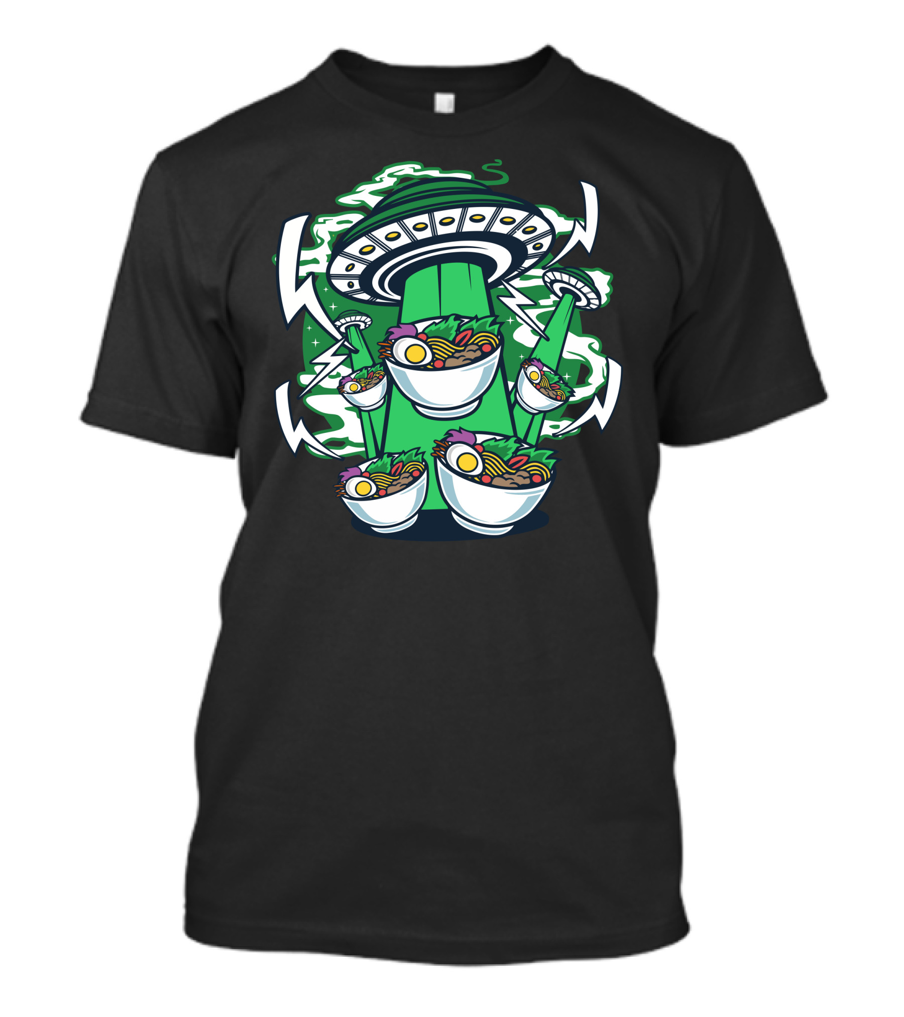 UFO Ramen Abduction Bowl Stack Alien Noodles T-Shirt