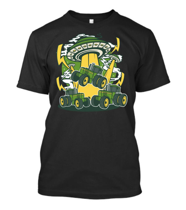 Ufo Tractor Abduction With Beam Lifting Green Farming Vehicles T-Shirt