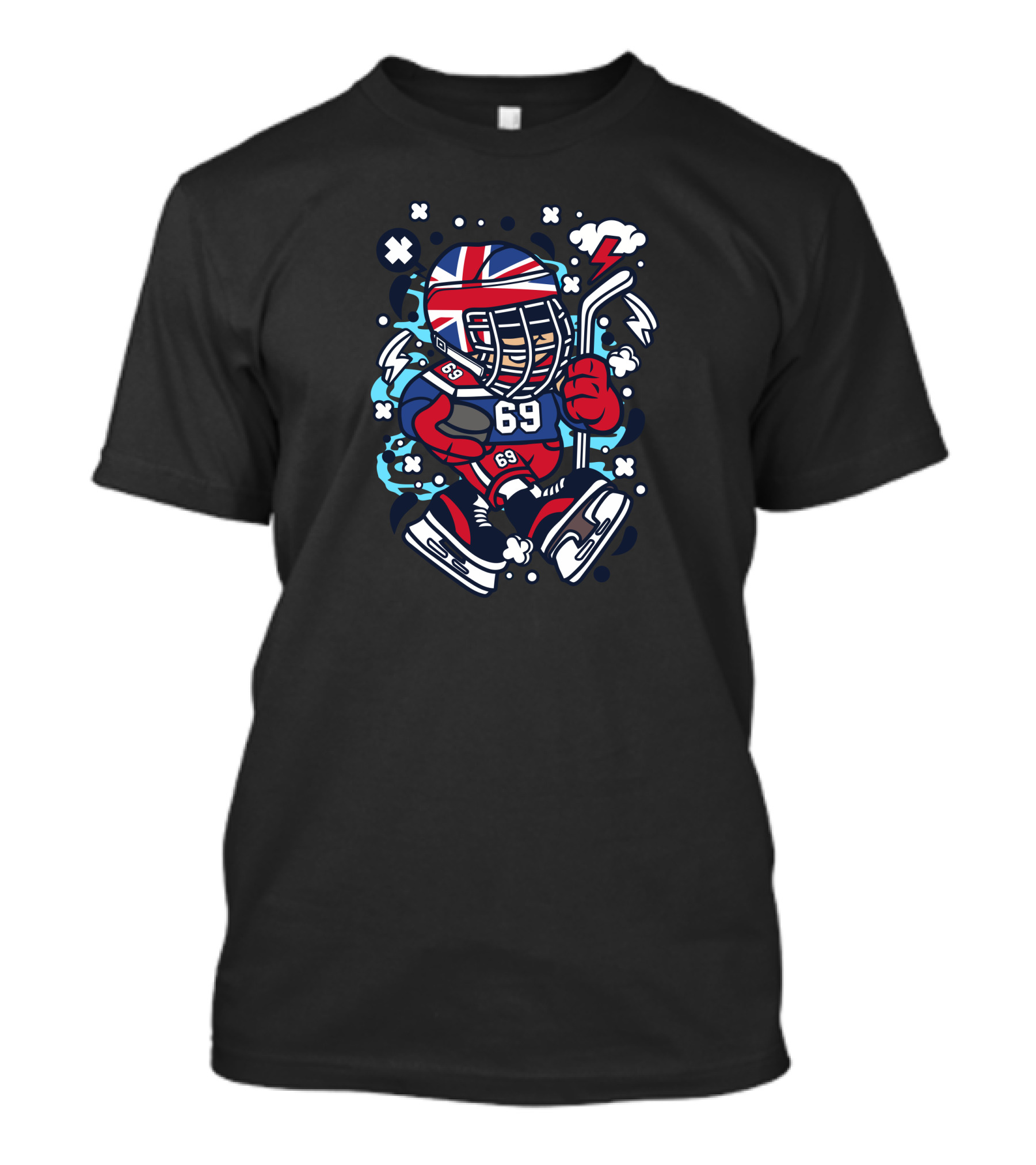 United Kingdom 69 Hockey Player With Union Jack Helmet And Stick T-Shirt