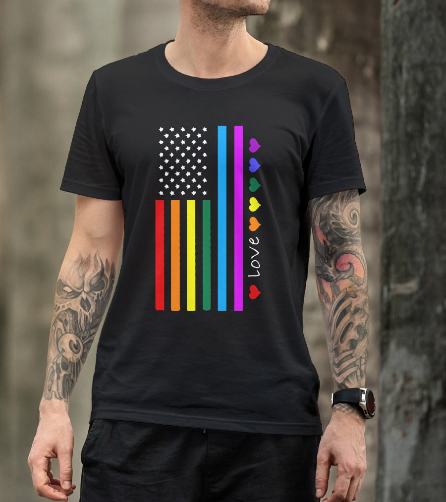 Us Flag Love Rainbow Hearts T-Shirt