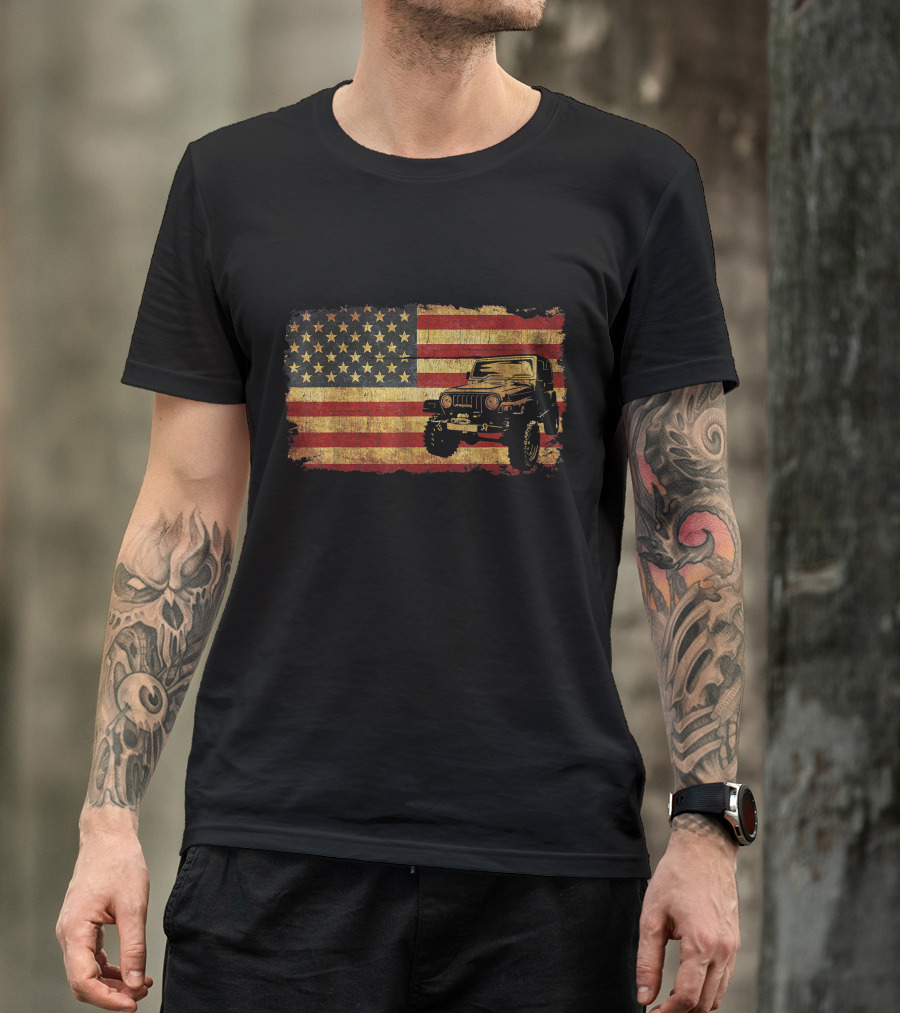 Vintage US Flag Off-Road Vehicle Jeep T-Shirt