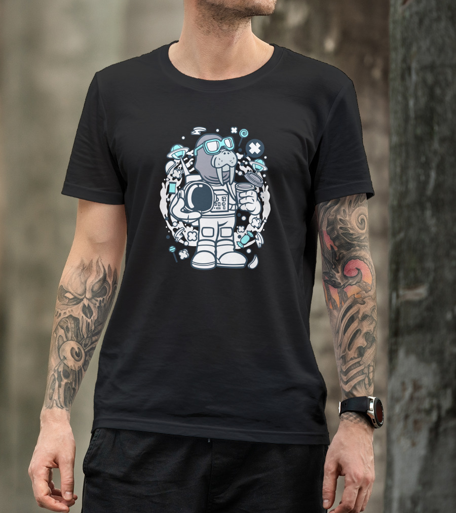 Walrus Astronaut Cosmic Adventure With Space Elements T-Shirt