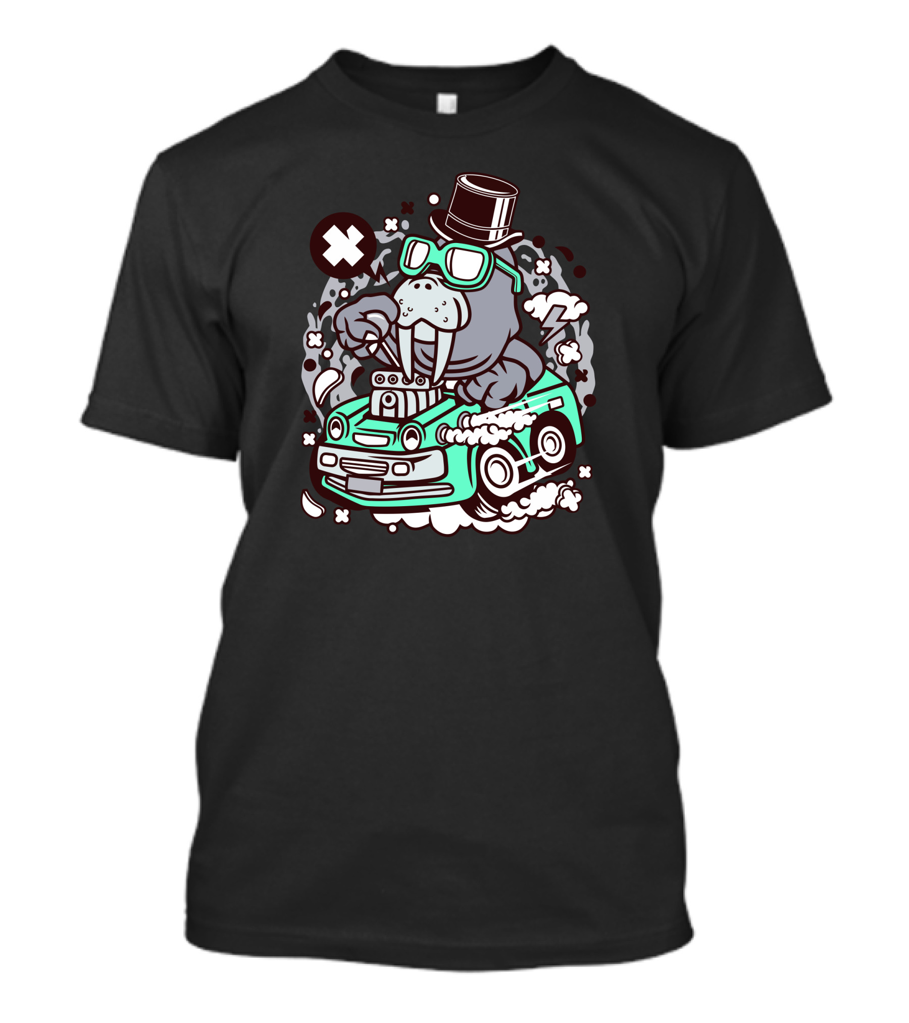Walrus Hotrod Top Hat And Sunglasses Ride T-Shirt