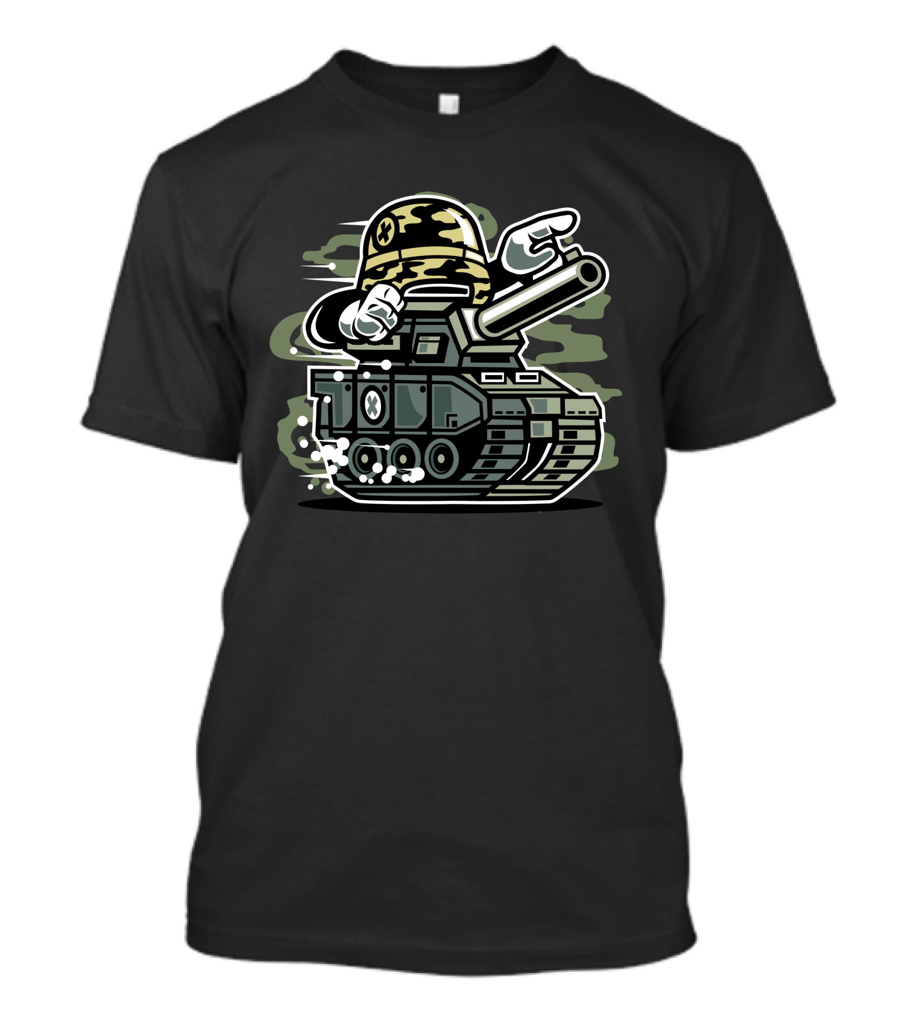 Camo Battle Tank Cartoon With Helmet And Gloves T-Shirt