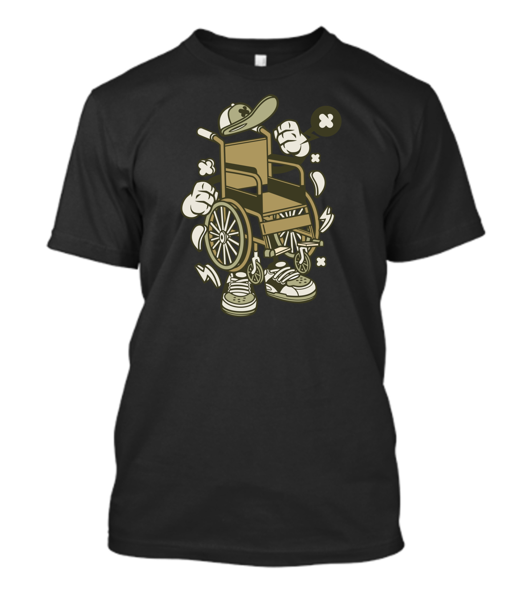 Wheel Chair Cartoon With Hat And Sneakers T-Shirt