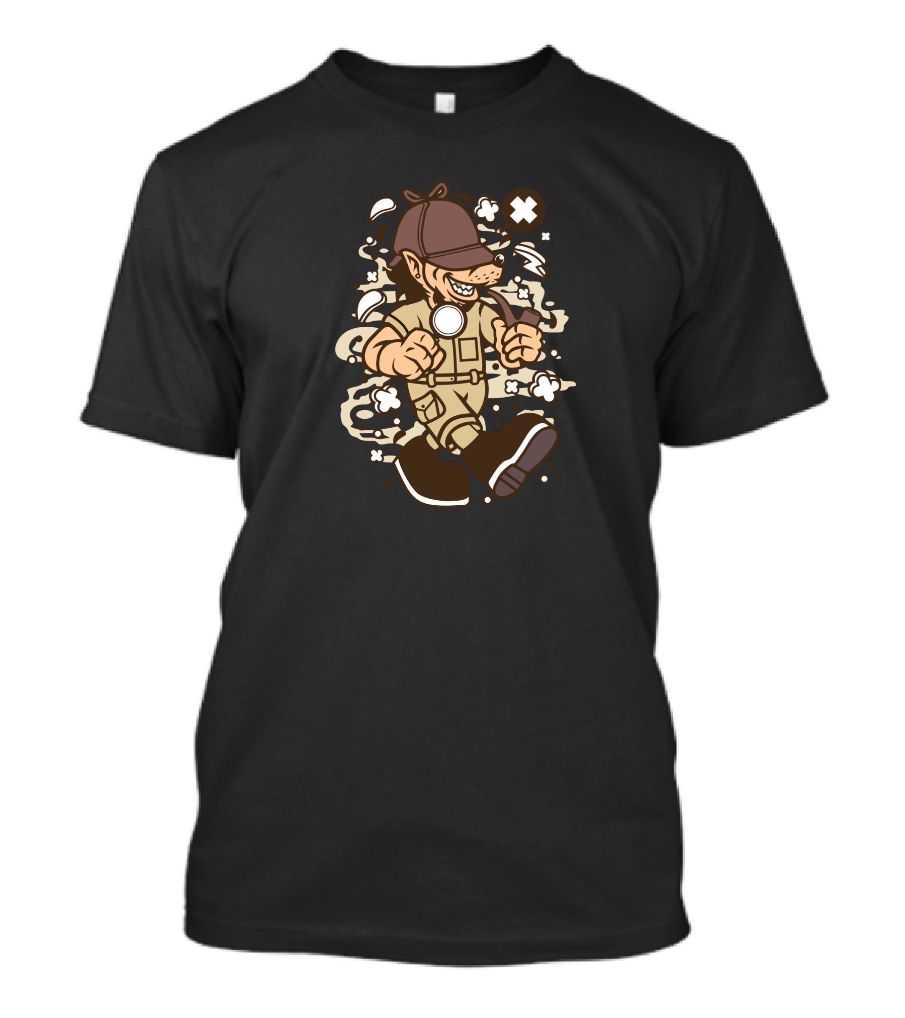 Wolf Detective Adventure In Cartoon T-Shirt