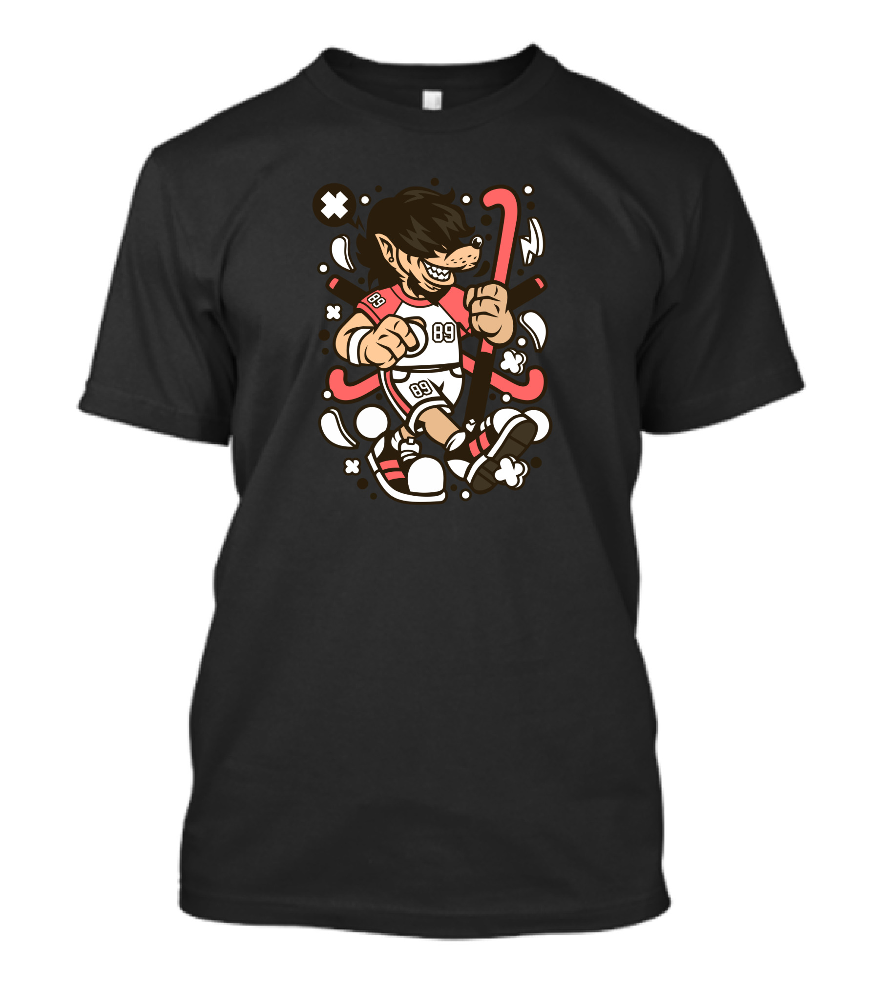 Wolf 89 Cartoon Character Hockey T-Shirt