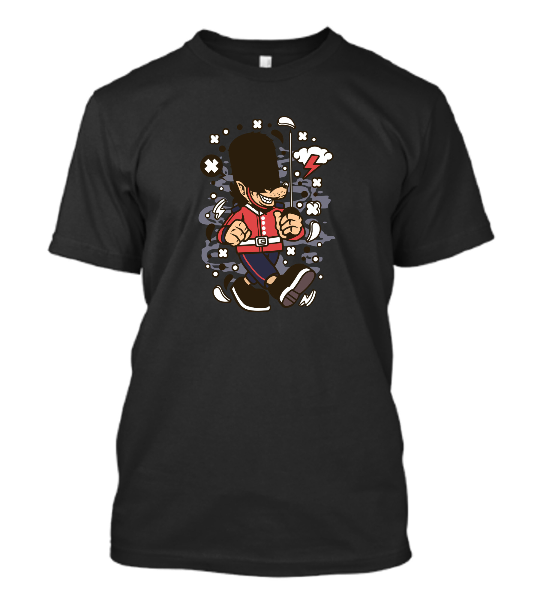 Wolf London Guard Marching Cartoon Character With Lightning And Smoke T-Shirt