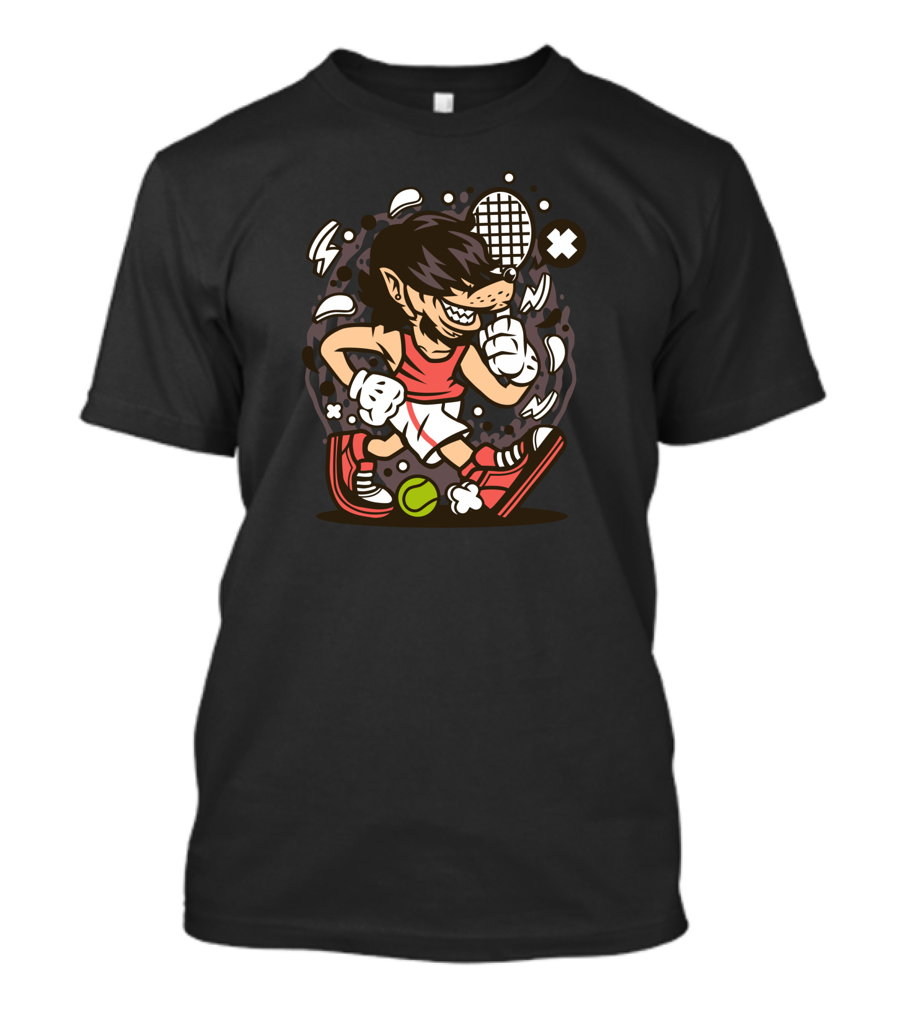 Wolf Playing Tennis With Expressions And Equipment T-Shirt