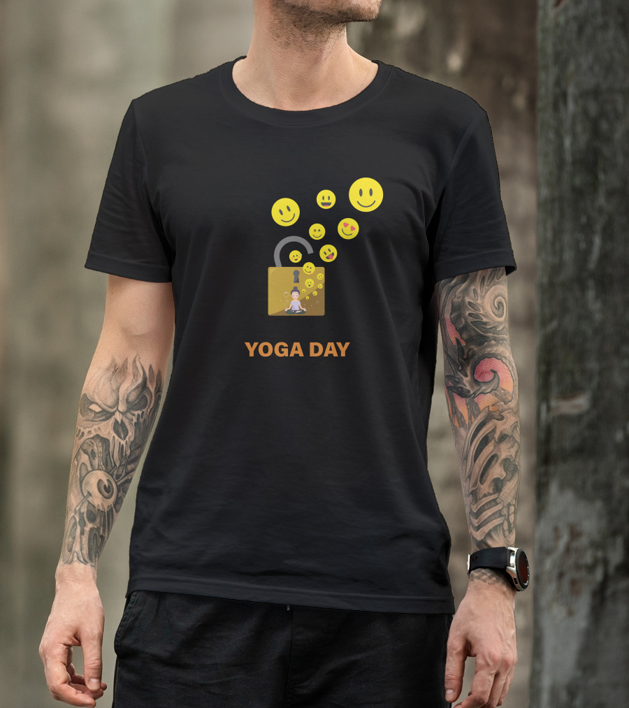 HAPPY WORLD YOGA DAY LOCK WITH SMILEY FACES T-Shirt