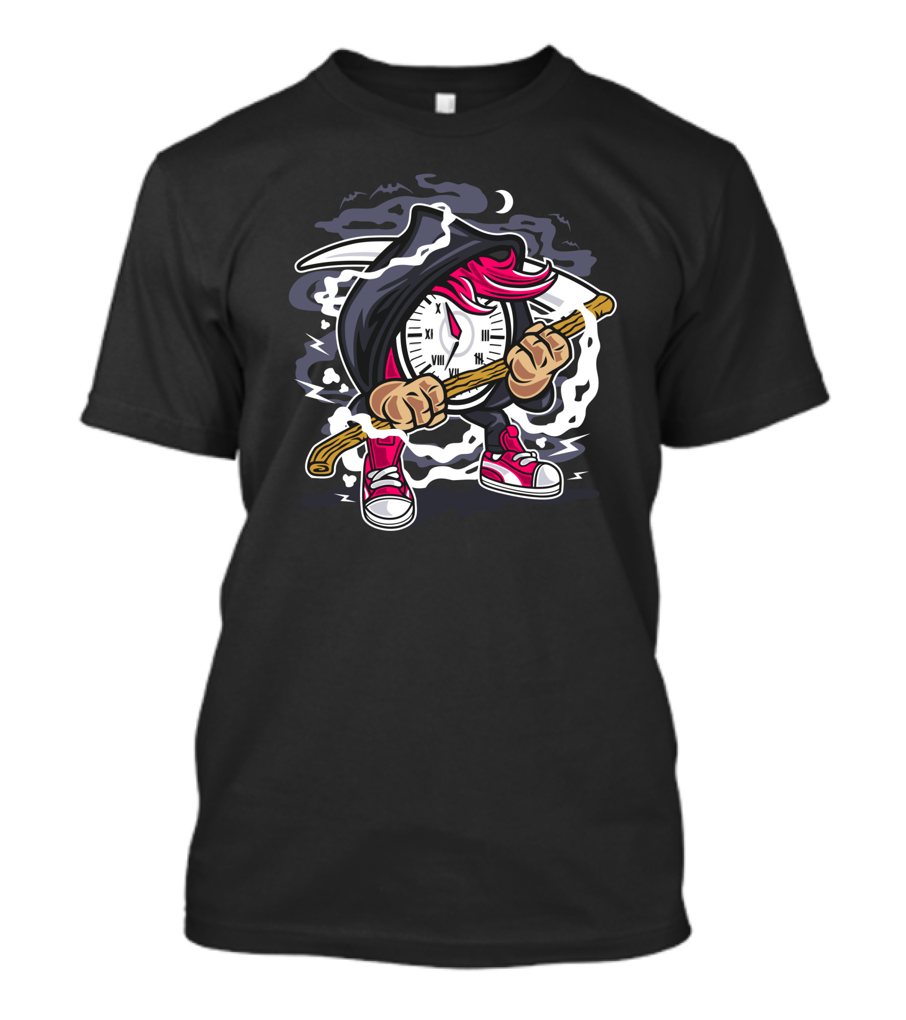 Your Time Will Come Reaper Clock With Pink Hair And Sneakers T-Shirt