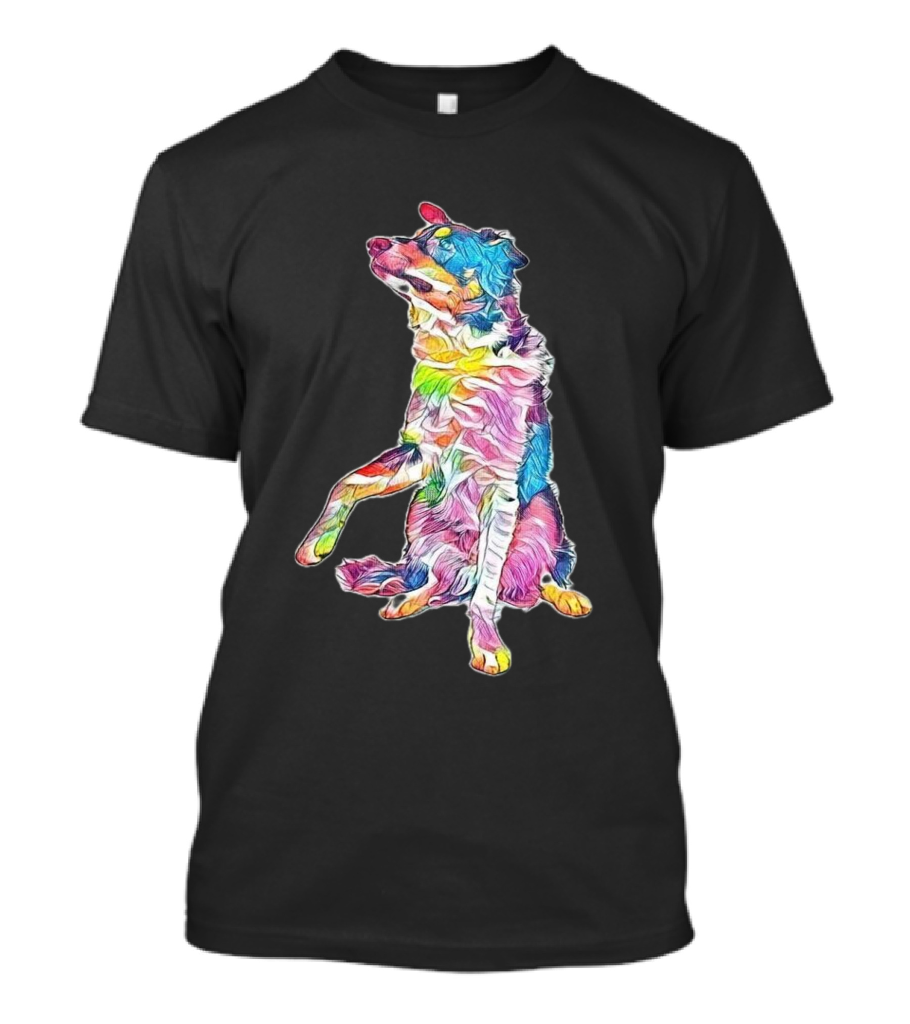 Psychedelic Border Collie Sitting Vibrant Colors T-Shirt