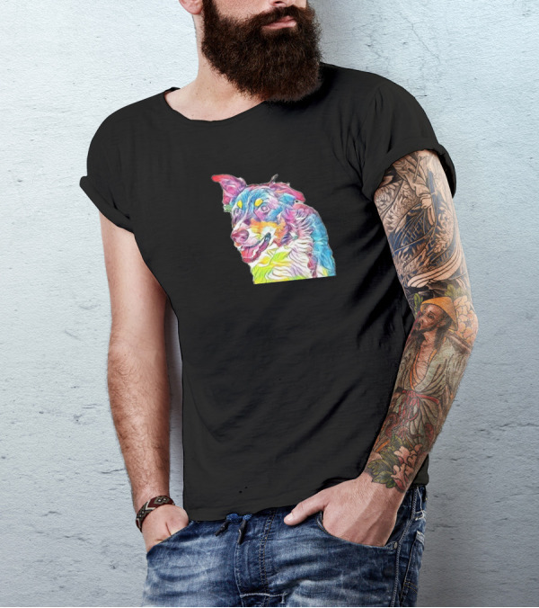 A Close Up Of A Colorful Border Collie T-Shirt