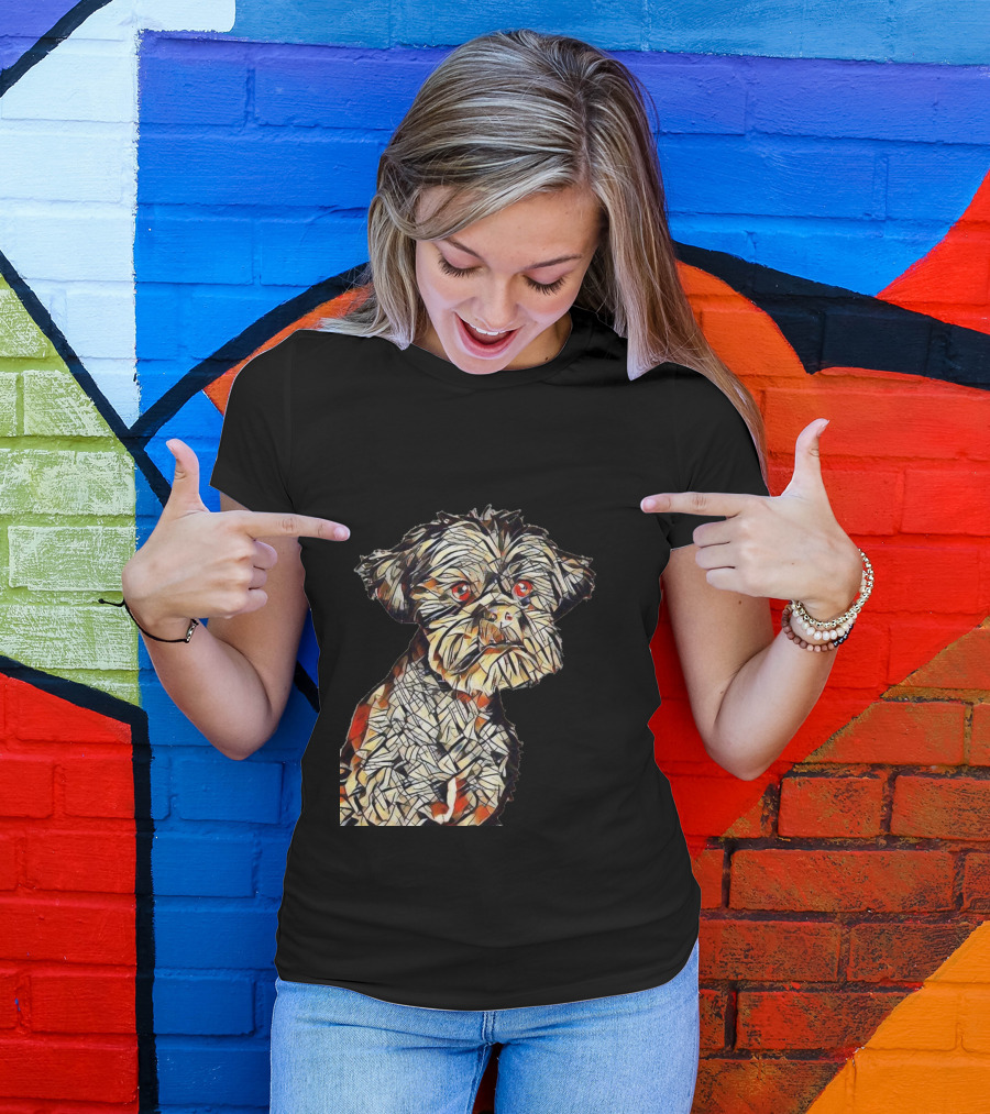 A Closeup Of A Curious And Intricately Patterned Dog With Red Eyes T-Shirt