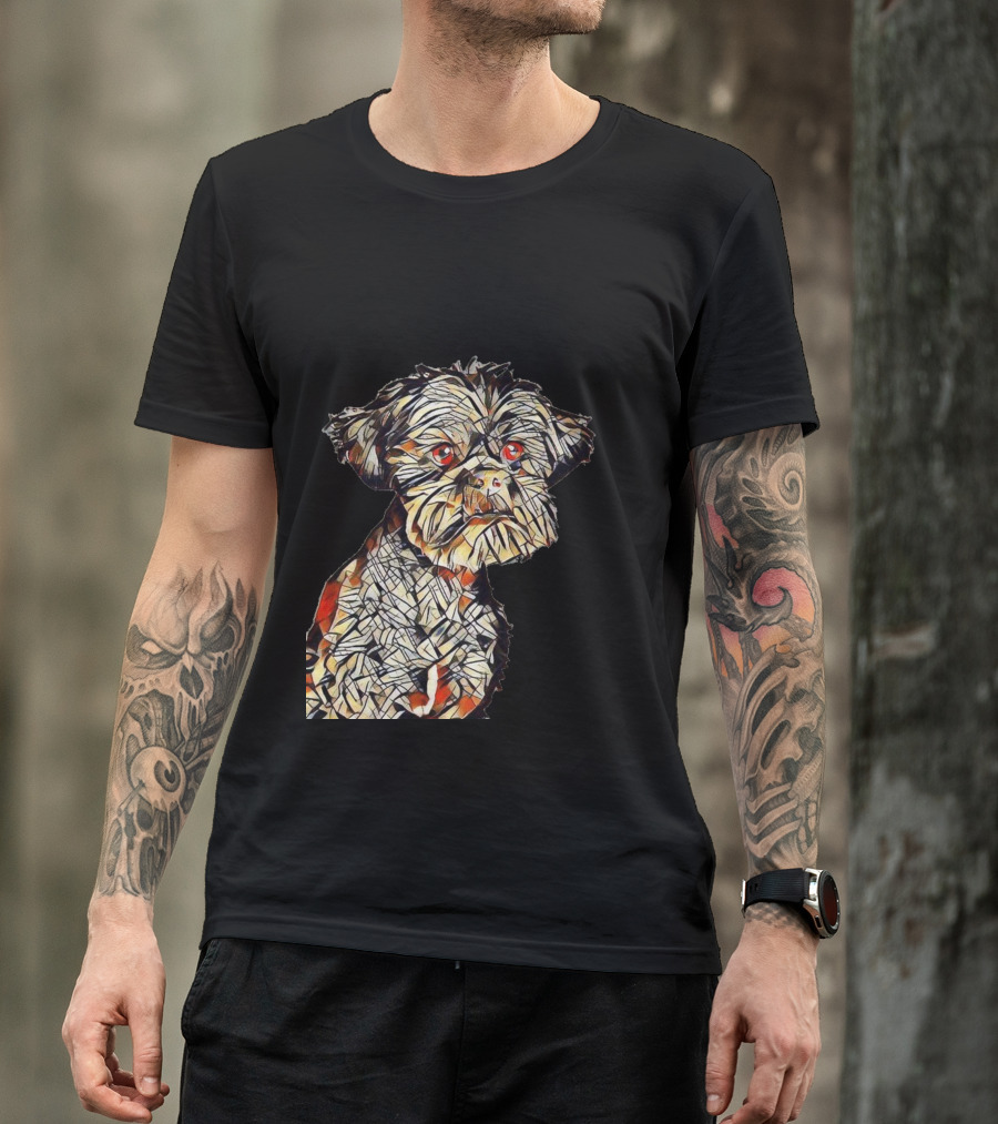 A Closeup Of A Curious And Intricately Patterned Dog With Red Eyes T-Shirt