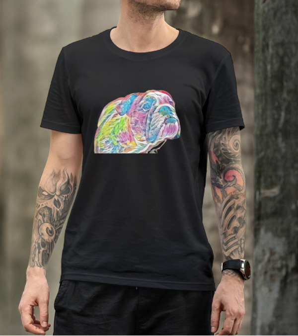 Closeup Of A Cute Young Bulldog In Vibrant Colors T-Shirt