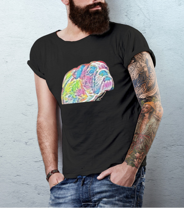 Closeup Of A Cute Young Bulldog In Vibrant Colors T-Shirt