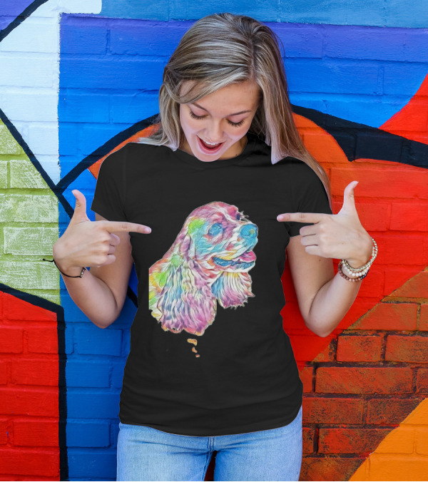 A Closeup Photo Of The Face In Colorful Dog Portrait T-Shirt