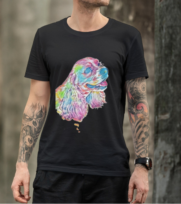 A Closeup Photo Of The Face In Colorful Dog Portrait T-Shirt