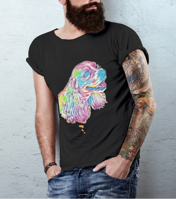 A Closeup Photo Of The Face In Colorful Dog Portrait T-Shirt